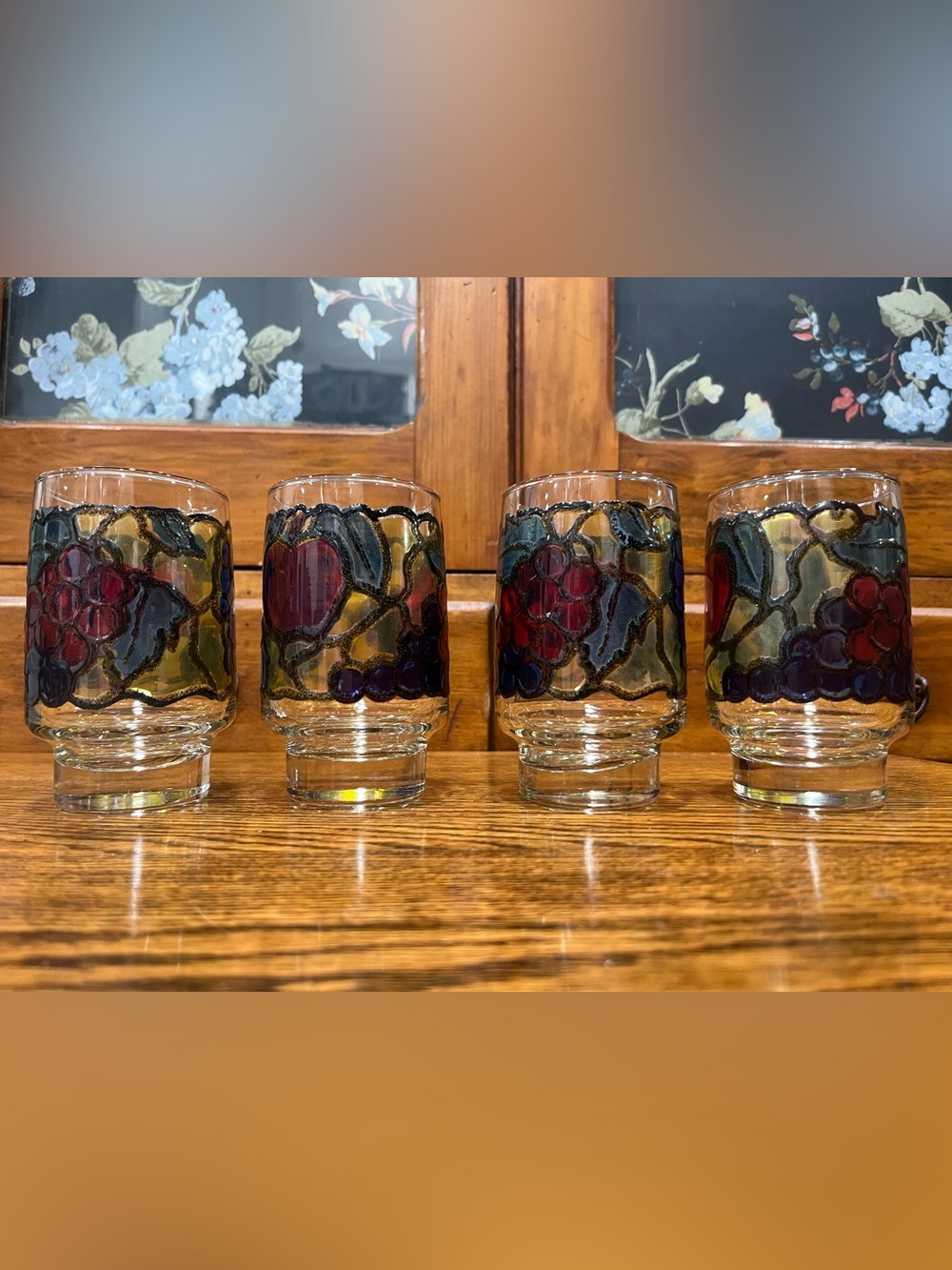 Vintage 1970s Libbey Stained Glass Fruit Tumblers – Set of 4 Mid Century Retro
